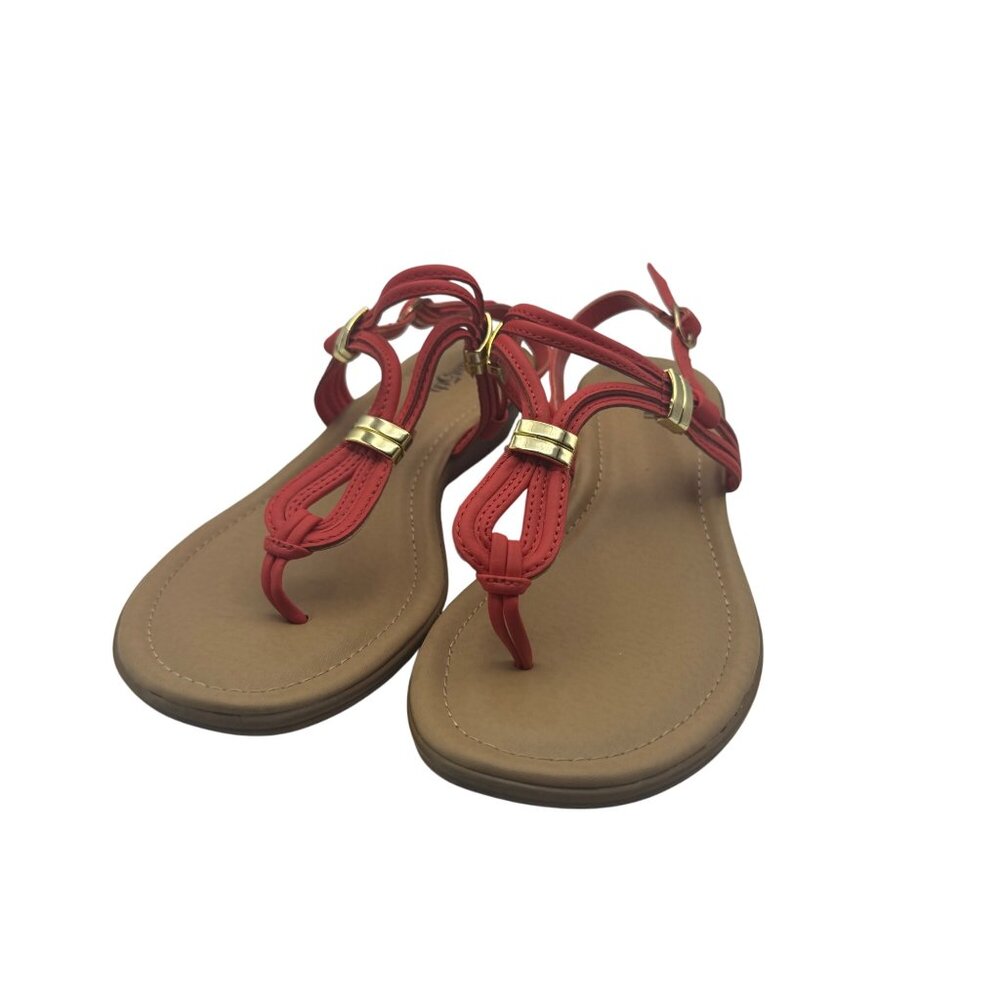 East 5th Red Sandals Size 7 Slingback Strappy Gold Accents Comfortable